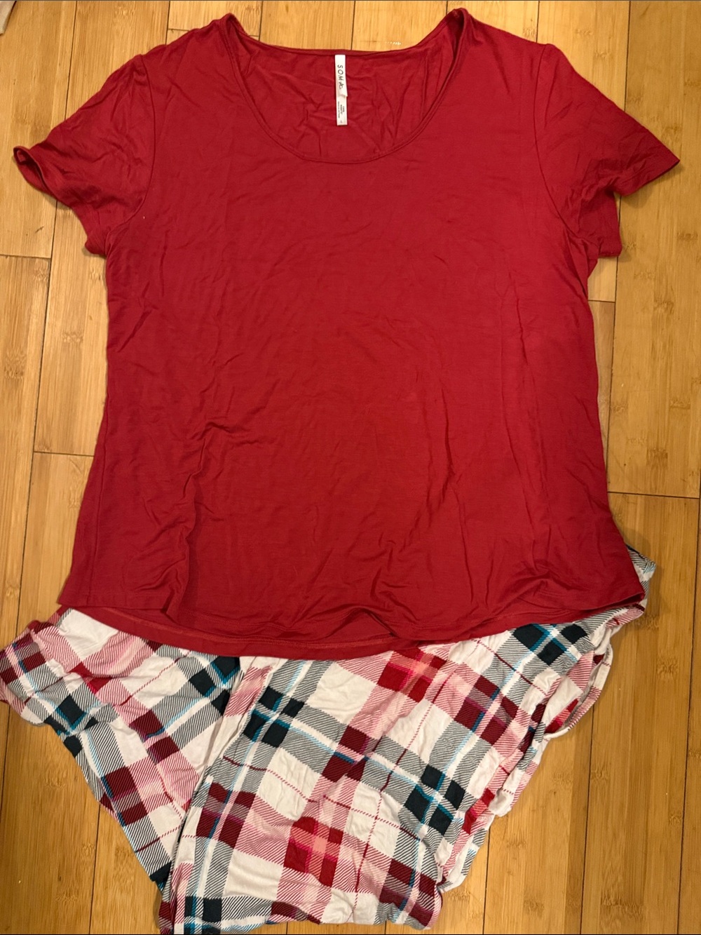 Soma Sz L Cool Nights Red Women's Short Sleeve Scoop Neck/Wide Leg Pajama Set